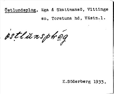 Bild på arkivkortet för arkivposten Östlundsplog