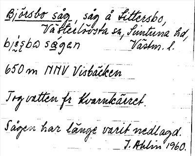 Bild på arkivkortet för arkivposten Björsbo såg