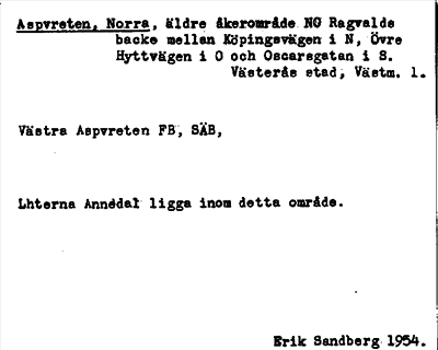 Bild på arkivkortet för arkivposten Aspvreten, Norra