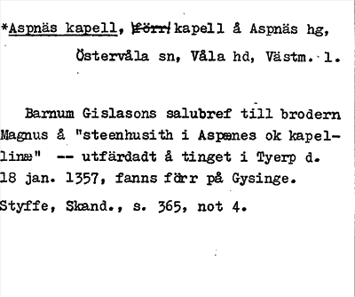 Bild på arkivkortet för arkivposten *Aspnäs kapell
