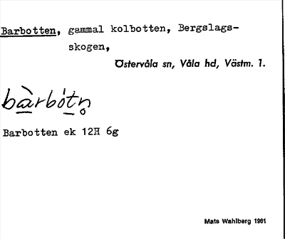 Bild på arkivkortet för arkivposten Barbotten