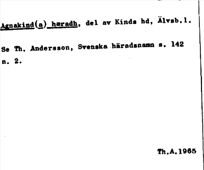 Bild på arkivkortet för arkivposten Agnakind(a) hæradh