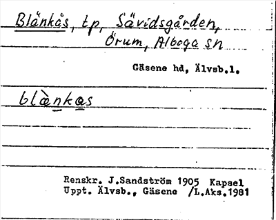 Bild på arkivkortet för arkivposten Blänkås