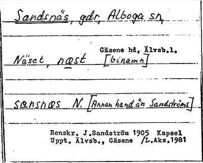 Bild på arkivkortet för arkivposten Sandsnäs