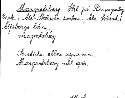 Bild på arkivkortet för arkivposten Margreteberg