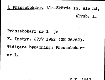 Bild på arkivkortet för arkivposten Prässebokärr