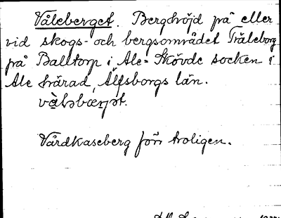 Bild på arkivkortet för arkivposten Våleberget