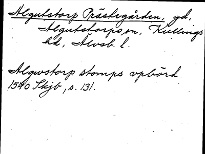 Bild på arkivkortet för arkivposten Algutstorp Prästgården