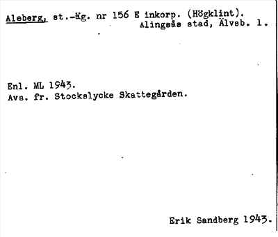 Bild på arkivkortet för arkivposten Aleberg