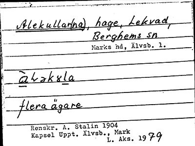 Bild på arkivkortet för arkivposten Alekullar(na)