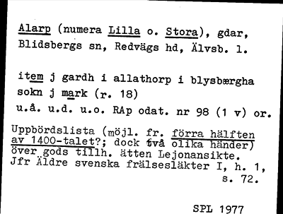 Bild på arkivkortet för arkivposten Alarp (numera Lilla o. Stora)
