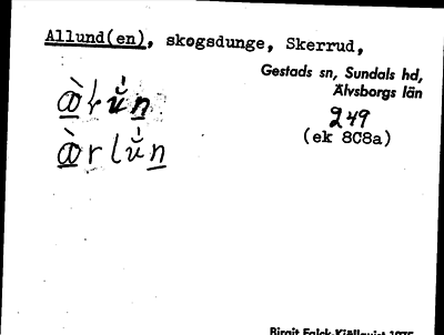 Bild på arkivkortet för arkivposten Allund(en)