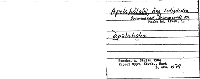 Bild på arkivkortet för arkivposten Apelahåla(n)
