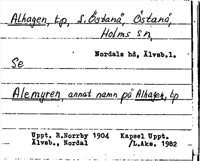 Bild på arkivkortet för arkivposten Alhagen, se Alemyren