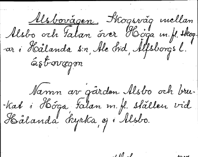 Bild på arkivkortet för arkivposten Alsbovägen
