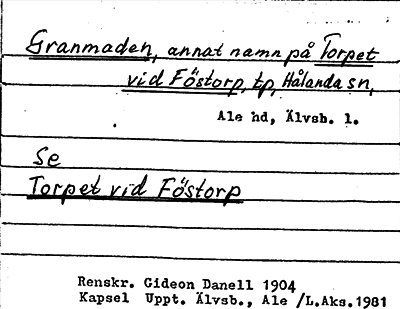 Bild på arkivkortet för arkivposten Granmaden, se Torpet vid Föstorp