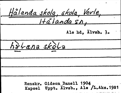 Bild på arkivkortet för arkivposten Hålanda skola