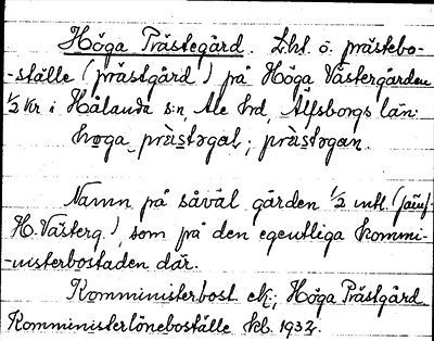 Bild på arkivkortet för arkivposten Höga Prästegård