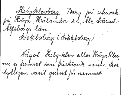 Bild på arkivkortet för arkivposten Högklevberg