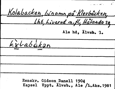 Bild på arkivkortet för arkivposten Kolabacken