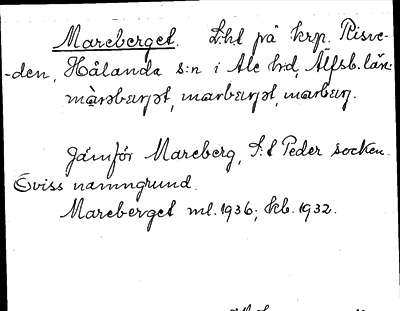 Bild på arkivkortet för arkivposten Mareberget
