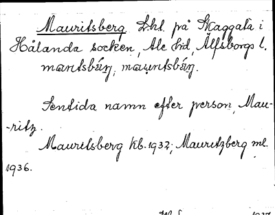 Bild på arkivkortet för arkivposten Mauritsberg