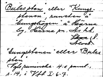 Bild på arkivkortet för arkivposten »Bules sten» eller »Kungsstenen»