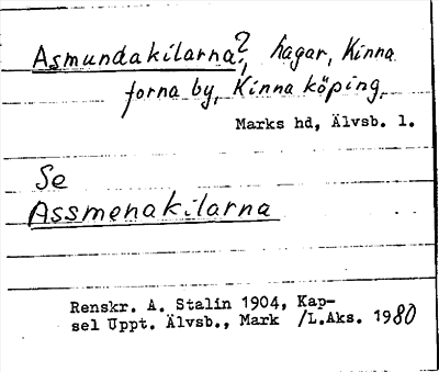 Bild på arkivkortet för arkivposten Asmundakilarna?, se Assmenakilarna