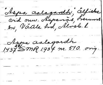 Bild på arkivkortet för arkivposten »Aspa aalagardh»