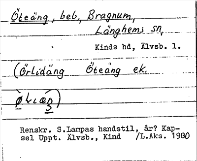Bild på arkivkortet för arkivposten Öteäng