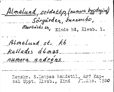 Bild på arkivkortet för arkivposten Almelund