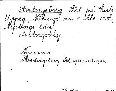 Bild på arkivkortet för arkivposten Hedvigsberg