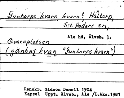 Bild på arkivkortet för arkivposten Guntorps kvarn