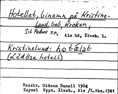 Bild på arkivkortet för arkivposten Hotellet, binamn på Kristinelund