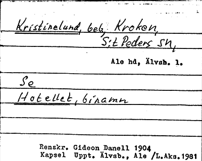 Bild på arkivkortet för arkivposten Kristinelund, se Hotellet