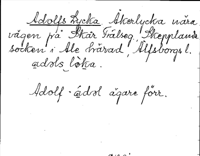 Bild på arkivkortet för arkivposten Adolfs Lycka