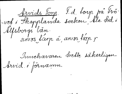 Bild på arkivkortet för arkivposten Arvids Torp