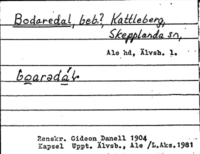 Bild på arkivkortet för arkivposten Bodaredal