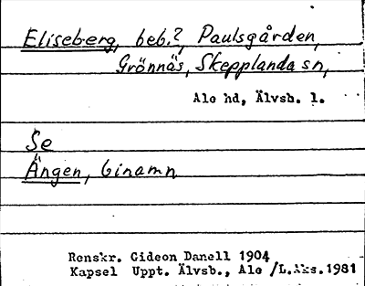 Bild på arkivkortet för arkivposten Eliseberg