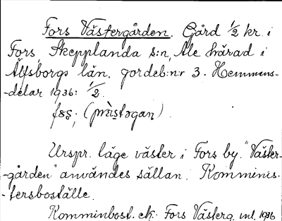Bild på arkivkortet för arkivposten Fors Västergården