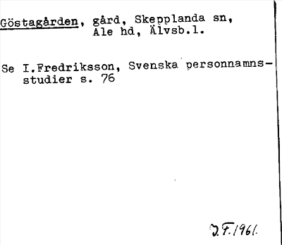 Bild på arkivkortet för arkivposten Göstagården