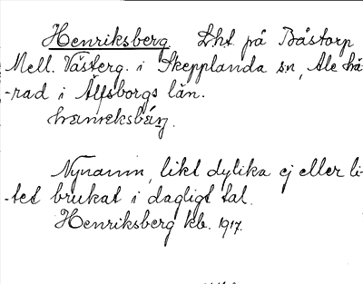 Bild på arkivkortet för arkivposten Henriksberg