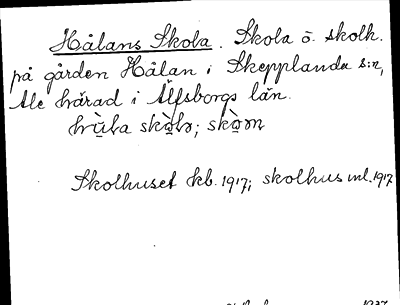 Bild på arkivkortet för arkivposten Hålans Skola