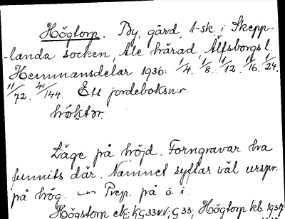 Bild på arkivkortet för arkivposten Högtorp