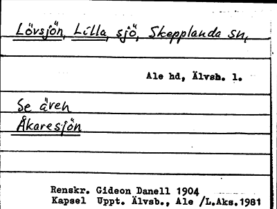 Bild på arkivkortet för arkivposten Lövsjön, Lilla, se även Åkaresjön