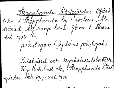 Bild på arkivkortet för arkivposten Skepplanda Prästegården