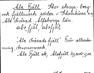 Bild på arkivkortet för arkivposten Ale Fjäll