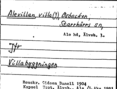 Bild på arkivkortet för arkivposten Alevillan, jfr Villabyggningen