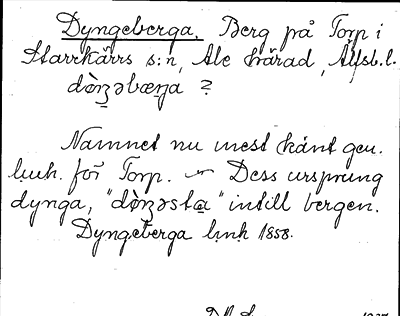 Bild på arkivkortet för arkivposten Dyngeberga