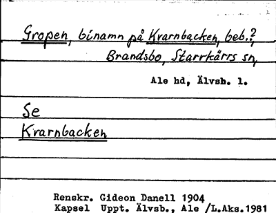 Bild på arkivkortet för arkivposten Gropen, se Kvarnbacken